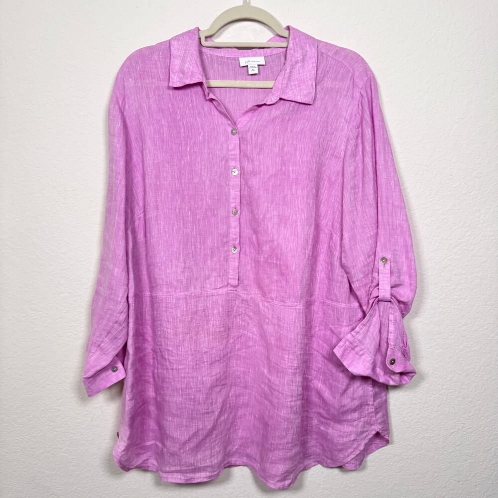 J. Jill Womens Love Linen Tunic Top Shirt Size XL Petite Summer Pastel Pink